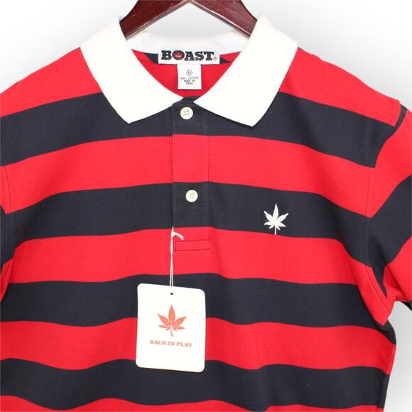 BOAST USA Mens S/S Wide Stripe Polo Red Navy White 100% Peruvian Pima Cotton - Picture 9 of 16